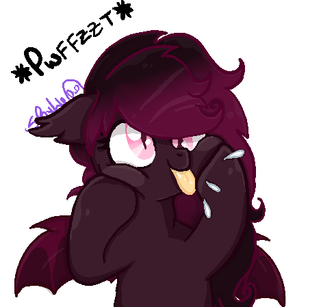 Size: 469x449 | Tagged: safe, artist:spooky-kitteh, derpibooru import, oc, oc:strawberry swisher, unofficial characters only, bat pony, pony, female, mare, silly, silly pony, solo, tongue out