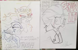 Size: 2048x1310 | Tagged: safe, artist:andypriceart, derpibooru import, daybreaker, nightmare moon, tempest shadow, alicorn, pony, unicorn, my little pony: the movie, andy you magnificent bastard, broken horn, bye felicia, do not want, eye scar, female, mare, nope, nope nope nope nope nope nope, running away, scar, traditional art