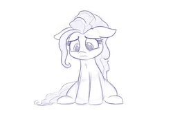 Size: 1300x900 | Tagged: safe, artist:heir-of-rick, derpibooru import, pinkie pie, earth pony, pony, cute, floppy ears, looking down, monochrome, sad, sadorable, sitting, sketch, solo