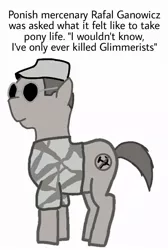 Size: 612x912 | Tagged: artist:anonymous, camouflage, communism, derpibooru import, get, implied starlight glimmer, /mlpol/, monochrome, oc, /pol/, poland, rafal ganowicz, safe, soldier, stalin glimmer, sunglasses