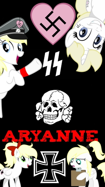 Size: 648x1152 | Tagged: safe, artist:anonymous, derpibooru import, oc, oc:aryanne, oc:franziska, oc:kyrie, oc:luftkrieg, unofficial characters only, earth pony, pegasus, pony, unicorn, aryan, aryan pony, blonde, collage, hat, heart, iron cross, nazi, nazipone, swastika, totenkopf, vector