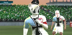 Size: 1668x825 | Tagged: safe, artist:anonymous, derpibooru import, oc, oc:aryanne, unofficial characters only, anthro, 3d, 4chan cup, clothes, football, game, hat, iron cross, /mlpol/, nazi, pro evolution soccer, sports, stadium, uniform