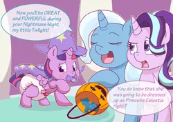 Size: 1248x883 | Tagged: age regression, alicorn, artist:artiecanvas, babylight sparkle, cute, derpibooru import, diaper, pacifier, pumpkin, pumpkin bucket, starlight glimmer, suggestive, trixie, twiabetes, twilight sparkle, twilight sparkle (alicorn)