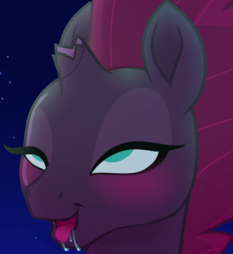 Size: 327x357 | Tagged: suggestive, derpibooru import, edit, editor:/d/non, tempest shadow, my little pony: the movie, ahegao, blushing, broken horn, drool, eyes rolling back, female, open mouth, solo, tongue out