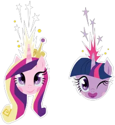 Size: 4096x4430 | Tagged: safe, artist:amarthgul, derpibooru import, princess cadance, twilight sparkle, twilight sparkle (alicorn), alicorn, pony, absurd resolution, magic, one eye closed, simple background, transparent background, vector, wink