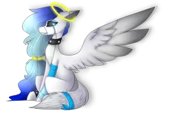 Size: 4085x2698 | Tagged: safe, artist:umiimou, derpibooru import, oc, oc:sapphire, unofficial characters only, pegasus, pony, black sclera, female, halo, high res, mare, simple background, sitting, solo, transparent background