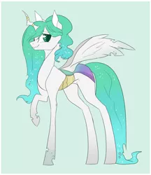 Size: 1894x2190 | Tagged: artist:holoriot, derpibooru import, female, hybrid, magical lesbian spawn, oc, oc:nymph, offspring, parent:princess celestia, parent:queen chrysalis, parents:chryslestia, raised hoof, safe, simple background, solo, unofficial characters only
