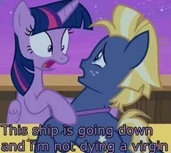 Size: 1207x1080 | Tagged: suggestive, derpibooru import, edit, edited screencap, screencap, star tracker, twilight sparkle, twilight sparkle (alicorn), alicorn, pony, once upon a zeppelin, butt, caption, cropped, female, image macro, imminent rape, imminent sex, implied sex, male, mare, meme, plot, stallion, virgin