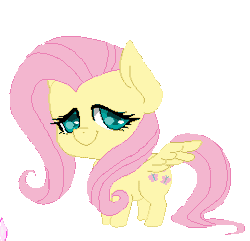 Size: 278x268 | Tagged: safe, artist:imaranx, artist:toxicpoisonpills, derpibooru import, fluttershy, butterfly, pegasus, pony, animated, chibi, cute, female, gif, looking at you, mare, shyabetes, simple background, smiling, solo, spread wings, transparent background, wings
