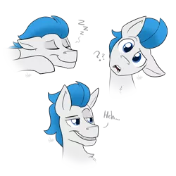 Size: 1280x1280 | Tagged: safe, artist:wiggles, derpibooru import, oc, oc:dreamy daze, unofficial characters only, pony, confused, facial expressions, male, question mark, simple background, sleeping, smug, solo, stallion, transparent background, zzz