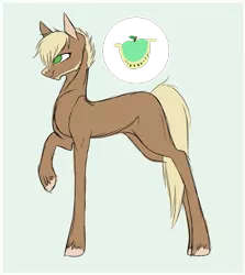 Size: 1858x2086 | Tagged: safe, artist:holoriot, derpibooru import, oc, oc:apple buck, unofficial characters only, earth pony, pony, male, offspring, parent:applejack, parent:troubleshoes clyde, parents:troublejack, raised hoof, solo, stallion