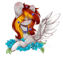 Size: 873x803 | Tagged: safe, artist:twinkepaint, derpibooru import, oc, oc:lightning hawk, unofficial characters only, pegasus, pony, eyes closed, female, flower, flower in hair, mare, simple background, solo, transparent background