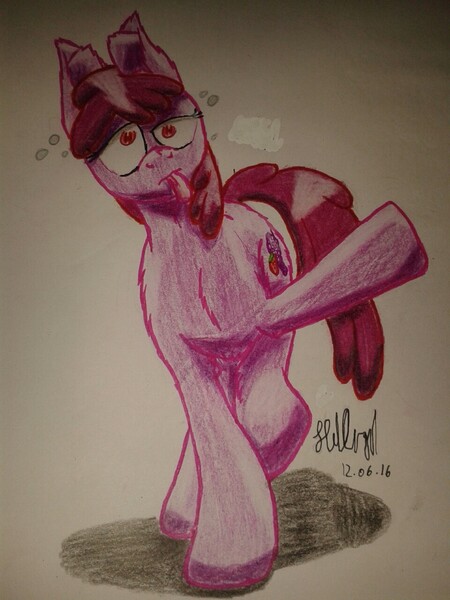 Size: 960x1280 | Tagged: safe, artist:hilfigirl, derpibooru import, berry punch, berryshine, earth pony, pony, drunk, solo, traditional art