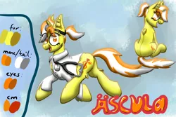 Size: 4134x2756 | Tagged: safe, artist:hilfigirl, derpibooru import, oc, oc:aescula, unofficial characters only, unicorn, color change, doctor, reference sheet, sitting, solo, stethoscope