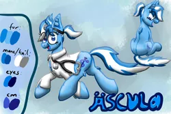 Size: 1280x853 | Tagged: safe, alternate version, artist:hilfigirl, derpibooru import, oc, oc:aescula, unofficial characters only, unicorn, color change, doctor, reference sheet, sitting, solo, stethoscope