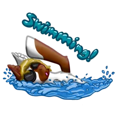 Size: 512x512 | Tagged: artist:hilfigirl, derpibooru import, oc, oc:pawprint, safe, solo, swimming, swimming goggles, telegram sticker, text, unofficial characters only, water