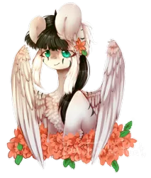 Size: 770x902 | Tagged: safe, artist:twinkepaint, derpibooru import, oc, oc:laura, unofficial characters only, pegasus, pony, bust, female, flower, mare, portrait, simple background, solo, transparent background