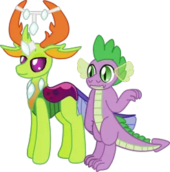 Size: 1542x1559 | Tagged: safe, artist:casanova-mew, derpibooru import, spike, thorax, changedling, changeling, dragon, pony, gay, king thorax, male, shipping, simple background, thoraxspike, transparent background