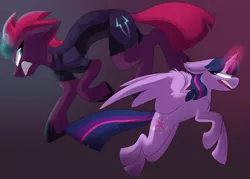 Size: 3500x2500 | Tagged: dead source, safe, artist:chugpaint, derpibooru import, tempest shadow, twilight sparkle, twilight sparkle (alicorn), alicorn, pony, unicorn, my little pony: the movie, angry, armor, broken horn, duo, female, glowing horn, mare, open mouth