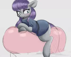 Size: 1163x929 | Tagged: safe, artist:tre, derpibooru import, maud pie, pony, balloon, balloon sitting, blushing, clothes, colored sketch, eyeshadow, looking back, makeup, simple background, sketch, solo, white background