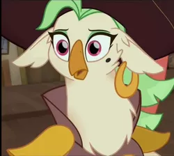 Size: 602x539 | Tagged: anthro, bird, captain celaeno, cropped, derpibooru import, ear piercing, earring, jewelry, mole, my little pony: the movie, piercing, pirate, safe, scared, screencap, solo, the making of my little pony movie