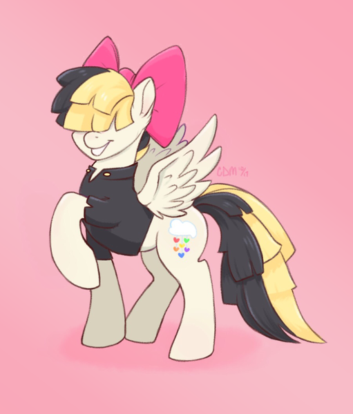 Safe Artist Cinderdmutt Derpibooru Import Songbird Serenade Pegasus Pony My Little Pony The Movie Bow Female Hair Over Eyes Mare Simple Background Smiling Solo Spread Wings Wings Twibooru