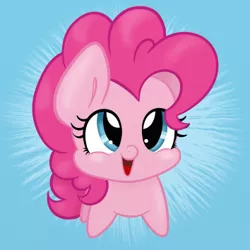 Size: 354x354 | Tagged: safe, artist:mimicproductions, derpibooru import, pinkie pie, earth pony, pony, abstract background, chibi, happy, smiling, solo