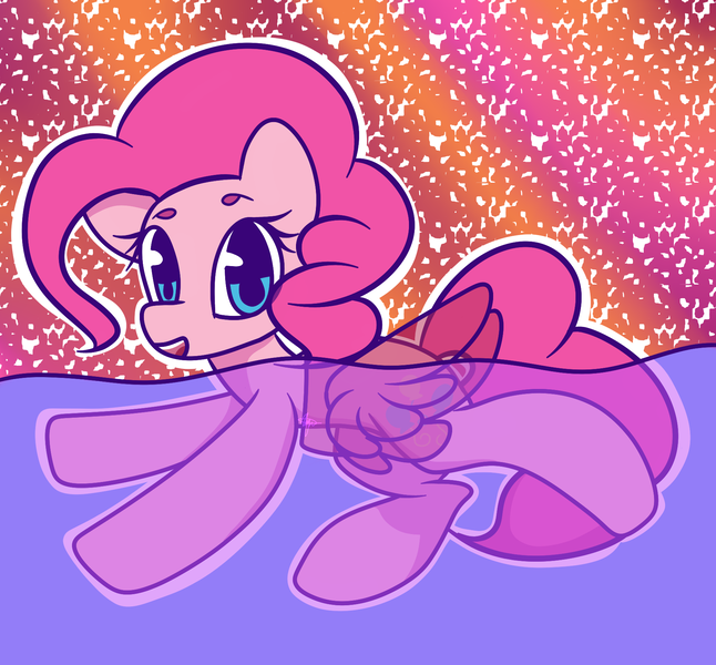 Size: 1800x1672 | Tagged: safe, artist:hedgehog-plant, derpibooru import, pinkie pie, earth pony, pony, abstract background, artificial wings, augmented, female, mare, mechanical wing, solo, swimming, water, wings