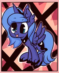 Size: 2030x2505 | Tagged: safe, artist:hedgehog-plant, derpibooru import, princess luna, alicorn, pony, abstract background, cross-eyed, female, mare, s1 luna, solo, tongue out