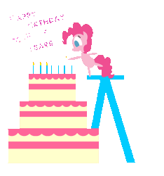 Size: 750x800 | Tagged: animated, artist:twitchy-tremor, birthday, cake, candle, chibi, derpibooru import, food, gif, happy birthday, happy birthday mlp:fim, mlp fim's seventh anniversary, pinkie pie, safe, simple background, transparent background