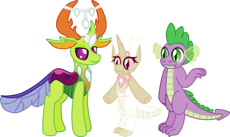 Size: 2505x1491 | Tagged: artist:casanova-mew, changedling, changeling, derpibooru import, dragon, gay, interspecies offspring, king thorax, magical gay spawn, male, oc, oc:annie, parent:spike, parents:thoraxspike, parent:thorax, safe, shipping, simple background, spike, thorax, thoraxspike, transparent background