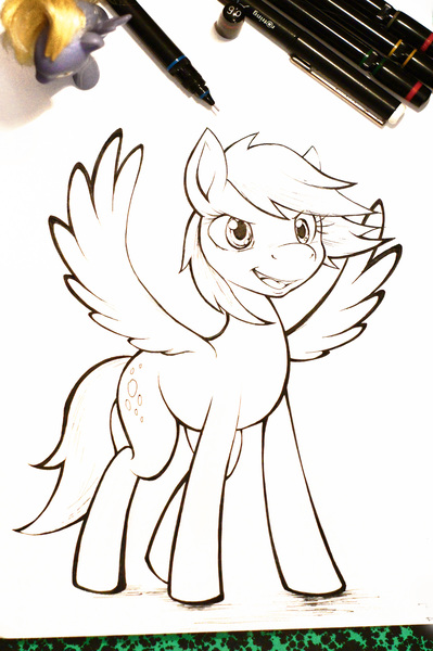 Size: 3264x4912 | Tagged: artist:darkdoomer, derpibooru import, derpy hooves, inking, inktober 2017, rotring pens, safe, toy, traditional art