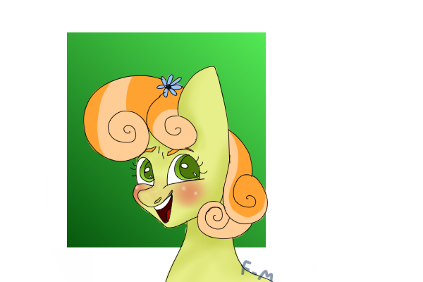 Size: 600x400 | Tagged: safe, artist:sodadoodle, derpibooru import, junebug, pony, background pony, blushing, bust, female, flower, flower in hair, gradient background, looking away, mare, portrait, simple background, smiling, solo, transparent background