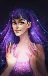 Size: 637x1000 | Tagged: artist:maaronn, clothes, derpibooru import, dress, female, human, humanized, magic, safe, solo, twilight sparkle