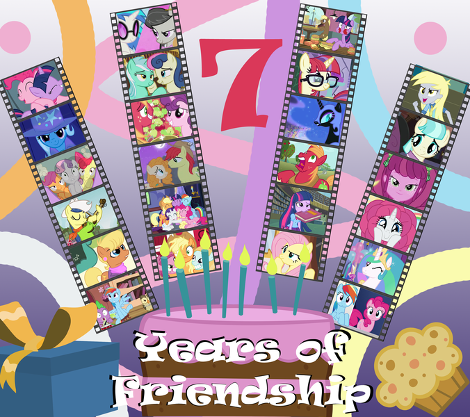 Size: 2512x2228 | Tagged: safe, artist:tolpain, derpibooru import, screencap, apple bloom, applejack, big macintosh, bon bon, bright mac, cheerilee, coco pommel, derpy hooves, fiddlesticks, fluttershy, lyra heartstrings, moondancer, ms. harshwhinny, octavia melody, pear butter, pinkie pie, princess celestia, princess luna, rainbow dash, rarity, rosy gold, scootaloo, spike, sugar belle, sweetie belle, sweetie drops, trixie, twilight sparkle, twilight sparkle (alicorn), vinyl scratch, alicorn, bird, dragon, earth pony, owl, pegasus, unicorn, amending fences, boast busters, equestria girls, equestria girls (movie), hard to say anything, life is a runway, rainbow rocks, season 1, season 2, season 3, season 4, season 5, season 6, season 7, slice of life (episode), the perfect pear, twilight time, apple family member, applejack's hat, background pony, berk, cake, cowboy hat, cutie mark crusaders, female, food, happy birthday mlp:fim, hat, male, mane seven, mane six, mlp fim's seventh anniversary, muffin, pony history, present, screenshots, shipping, straight, sugarmac, wall of tags