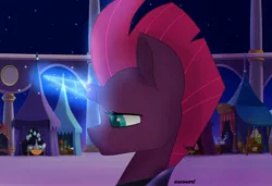 Size: 3500x2389 | Tagged: safe, artist:aneonart, derpibooru import, tempest shadow, unicorn, my little pony: the movie, broken horn, glowing horn, sad, signature, solo