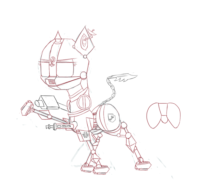 Size: 900x803 | Tagged: safe, artist:otherdrawfag, derpibooru import, oc, unofficial characters only, cyborg, pony, robot, robot pony, germany, gun, knife, machine, machine gun, satellite dish, schutzstaffel, terminator, weapon