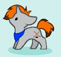 Size: 204x188 | Tagged: safe, artist:snufflebug, derpibooru import, oc, oc:disterious, unofficial characters only, pony, unicorn, bandana, cute, cutie mark, grey fur, highlights, hockey puck, hockey stick, horn, icon, male, orange mane, orange tail, short hair, short tail, simple background, solo, stallion