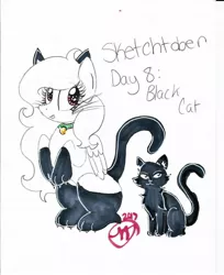 Size: 1024x1256 | Tagged: safe, artist:crystalizedflames, derpibooru import, oc, oc:morning glory, unofficial characters only, pegasus, pony, animal costume, black cat, cat costume, clothes, costume, female, mare, partial color, sitting, socks, solo