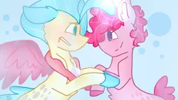 Size: 2560x1440 | Tagged: safe, artist:shinningblossom12, derpibooru import, pinkie pie, princess skystar, earth pony, pony, seapony (g4), my little pony: the movie, bubble berry, female, gay, male, mare, prince cloudcomet, rule 63, shipping, skypie, speedpaint available, stallion