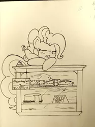 Size: 1280x1707 | Tagged: artist:mang, derpibooru import, inktober, monochrome, pinkie pie, safe, solo