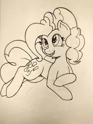 Size: 1280x1707 | Tagged: artist:mang, derpibooru import, inktober, monochrome, pinkie pie, safe, solo