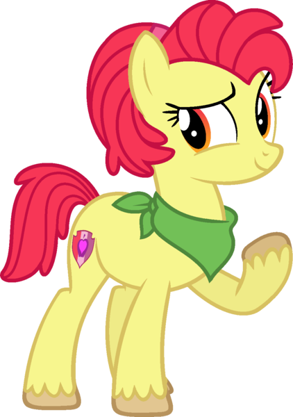 Size: 1023x1453 | Tagged: safe, artist:starryoak, derpibooru import, apple bloom, earth pony, pony, miracleverse, alternate hairstyle, alternate universe, bandana, clothes, female, mare, older, older apple bloom, raised hoof, short hair, simple background, the cmc's cutie marks, transparent background, unshorn fetlocks