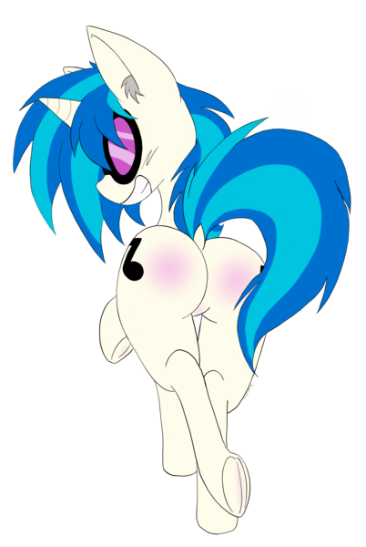 Size: 2553x3809 | Tagged: suggestive, artist:steelsoul, derpibooru import, vinyl scratch, both cutie marks, dock, featureless crotch, female, looking back, plot, raised hoof, smiling, solo, solo female, underhoof