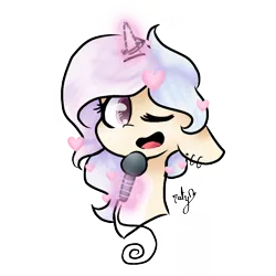 Size: 768x768 | Tagged: safe, artist:naty7913, derpibooru import, oc, oc:pastel, unofficial characters only, pony, unicorn, bust, female, floppy ears, magic, mare, microphone, portrait, simple background, solo, transparent background