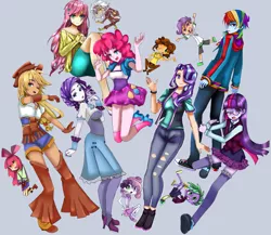 Size: 1655x1435 | Tagged: safe, artist:halleyk7, derpibooru import, apple bloom, applejack, cheese sandwich, discord, fluttershy, pinkie pie, rainbow dash, rarity, spike, starlight glimmer, sweetie belle, twilight sparkle, human, equestria girls, clothes, converse, human coloration, humanized, ripped pants, shoes, torn clothes