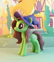 Size: 732x850 | Tagged: safe, artist:krowzivitch, derpibooru import, oc, oc:boombat, unofficial characters only, unicorn, craft, female, figurine, freckles, green pony, hat, mare, photo, sculpture, solo, traditional art, witch hat