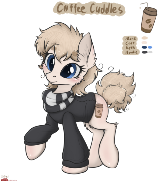 Size: 1941x2144 | Tagged: safe, artist:orang111, derpibooru import, oc, oc:coffee cuddles, unofficial characters only, earth pony, pony, clothes, female, hoodie, mare, messy mane, messy tail, raised hoof, reference sheet, scarf, simple background, solo, sweater, transparent background