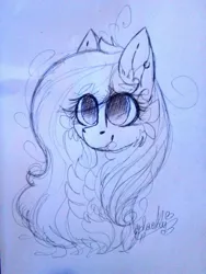 Size: 1024x1365 | Tagged: safe, artist:ohsushime, derpibooru import, oc, oc:blits, unofficial characters only, pony, bust, female, mare, monochrome, portrait, solo, traditional art