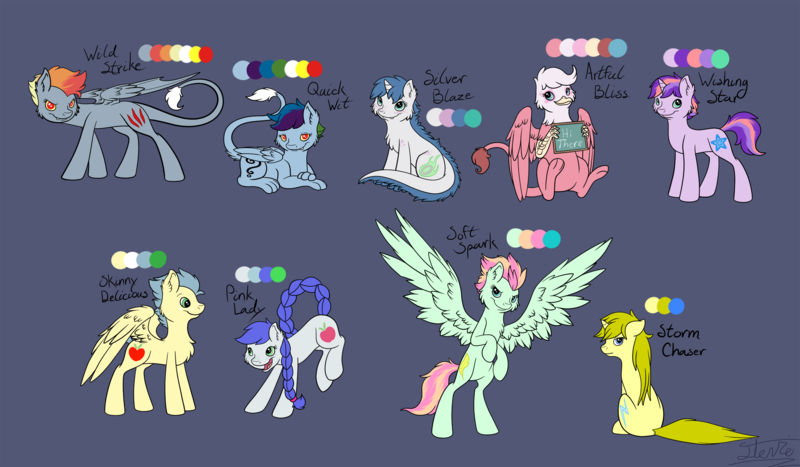 Size: 2615x1525 | Tagged: artist:vigilantefreak, derpibooru import, dracony, hybrid, interspecies offspring, magical lesbian spawn, oc, offspring, parent:applejack, parent:discord, parent:fluttershy, parent:gilda, parent:lightning dust, parent:pinkie pie, parent:rainbow dash, parent:rarity, parents:discodash, parents:flutterdust (pairing), parents:gildapie, parent:soarin', parent:spike, parents:soarinjack, parents:sparity, parents:sunsetsparkle, parent:sunset shimmer, parent:twilight sparkle, rearing, safe, unofficial characters only